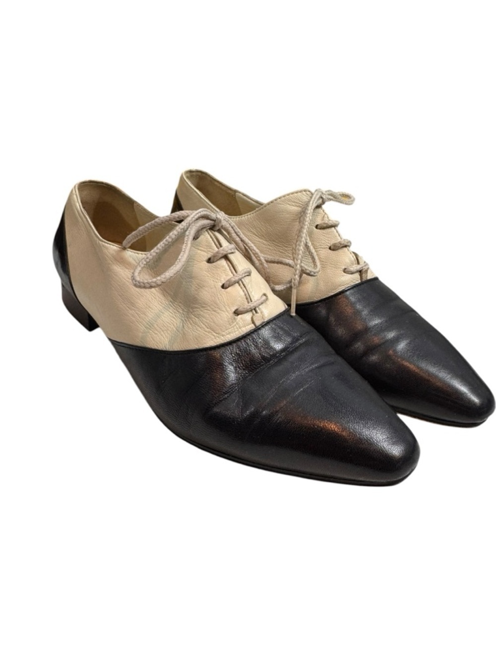 Giorgio Armani black and cream Two-Tone Leather Lace-Up Oxford. 36.5